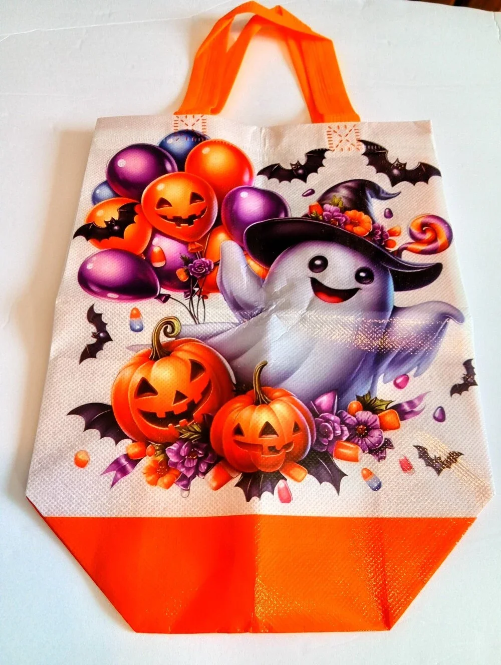 Halloween Ghost And Mummy Trick-or-Treat Tote Bag - Orange & White
